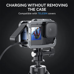 A Photo Of TELESIN Aluminum Protective Cage for GoPro Hero 13 – Full Body Housing with Cold Shoe Mount, HDMI/USB Access, Quick Release Compatible
