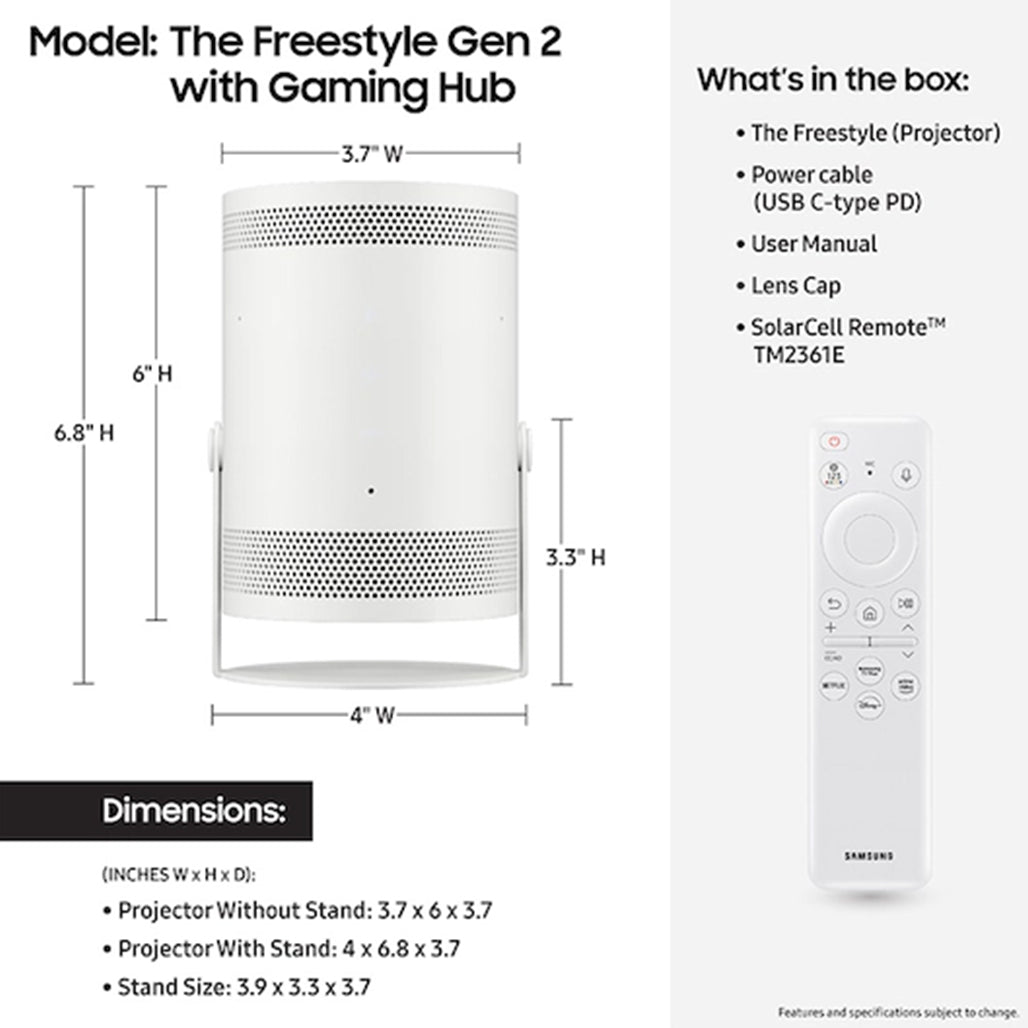 A Photo Of Samsung The Freestyle 2nd Gen Projector with Gaming Hub