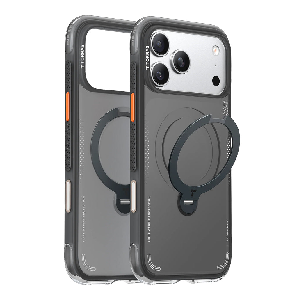 A Photo Of Torras Ostand Q3 Air for iPhone 17 Series | MagSafe-Compatible Case with 360° Spin Stand & Airbag Protection