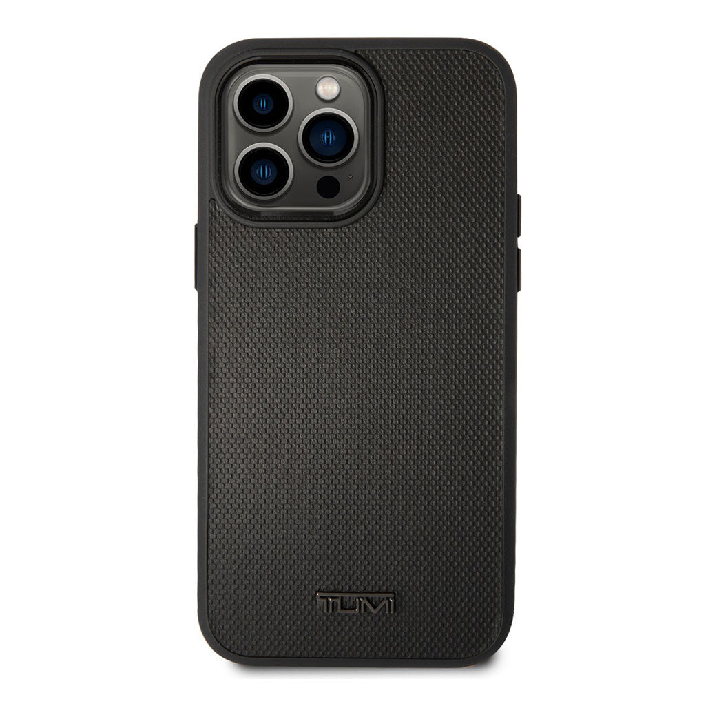 A Photo Of Tumi HC Leather With Magsafe Embossed Balistic Pattern Case for iPhone 14 Pro