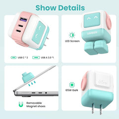 A Photo Of UGREEN Uno 65W GaN USB-C Charger Robot Design 3-Port