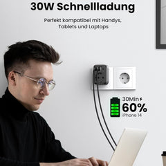 A Photo Of UGREEN 90613 30W Outlet Extender Charger – 4-in-1 Fast Charging Adapter with USB-C & USB-A Ports