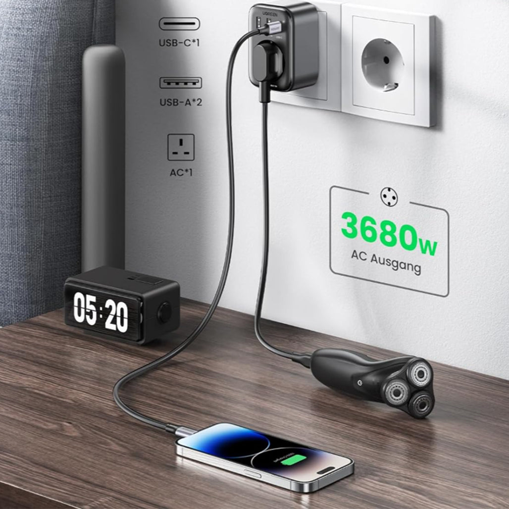 A Photo Of UGREEN 90613 30W Outlet Extender Charger – 4-in-1 Fast Charging Adapter with USB-C & USB-A Ports
