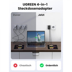 A Photo Of UGREEN 90613 30W Outlet Extender Charger – 4-in-1 Fast Charging Adapter with USB-C & USB-A Ports