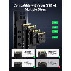 A Photo Of UGreen 90541 M.2 NVMe SSD Enclosure | USB 3.2 Gen 2 10Gbps | Thunderbolt 3 Compatible | Aluminum Tool-Free Case
