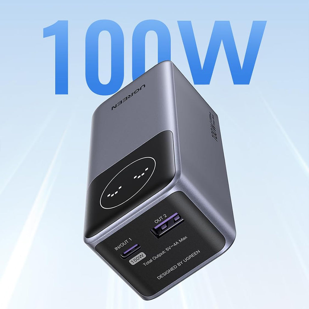 A Photo Of UGREEN Nexode 100W 12000mAh Fast Charging Power Bank with Smart Display – USB-C & USB-A Portable Charger for Laptops, iPhones, Tablets, and More