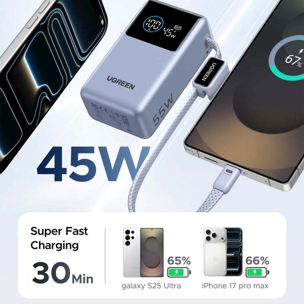 A Photo Of UGREEN Nexode Pro Power Bank 10000mAh - 55W Fast Charging with Built-In USB-C Cable