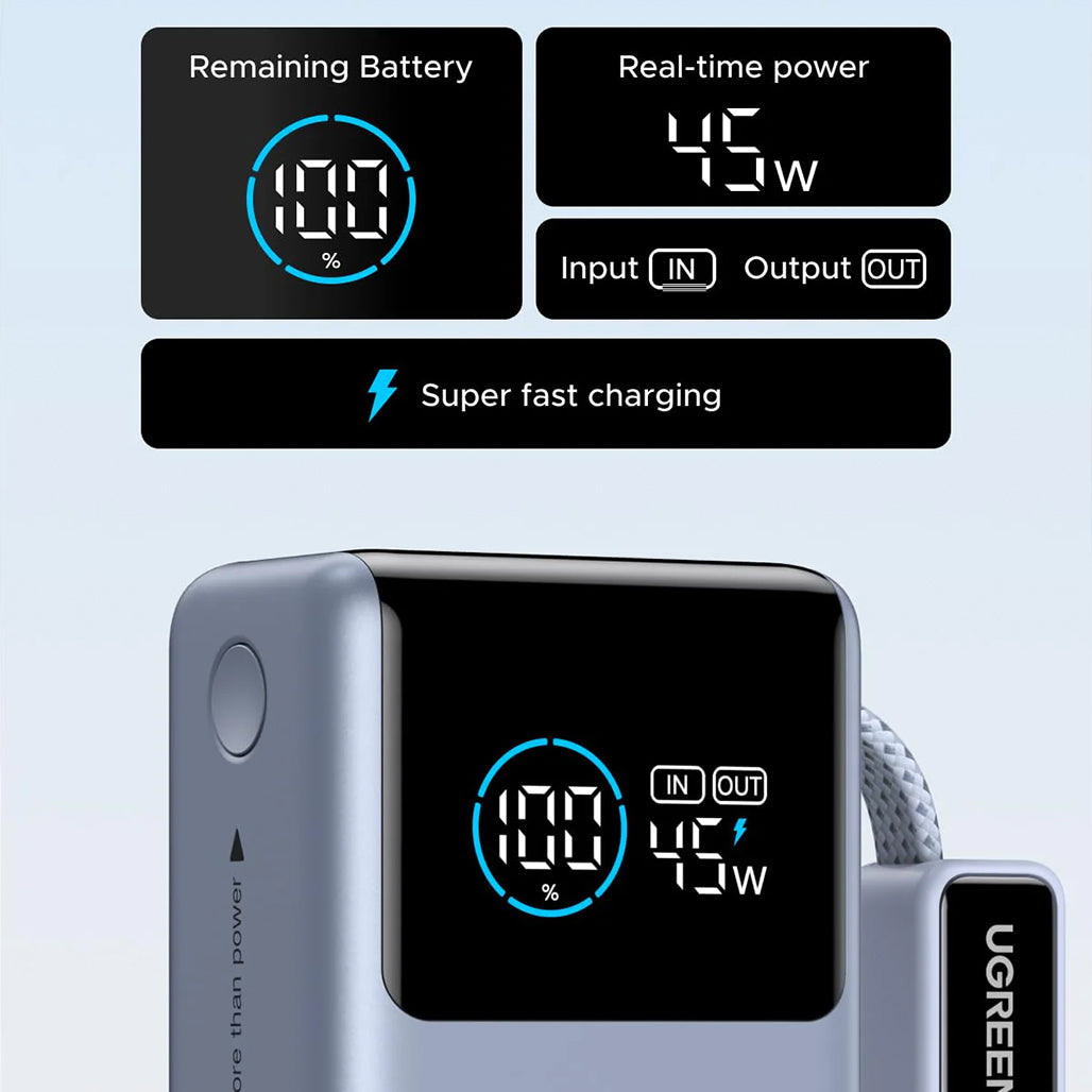 A Photo Of UGREEN Nexode Pro Power Bank 10000mAh - 55W Fast Charging with Built-In USB-C Cable