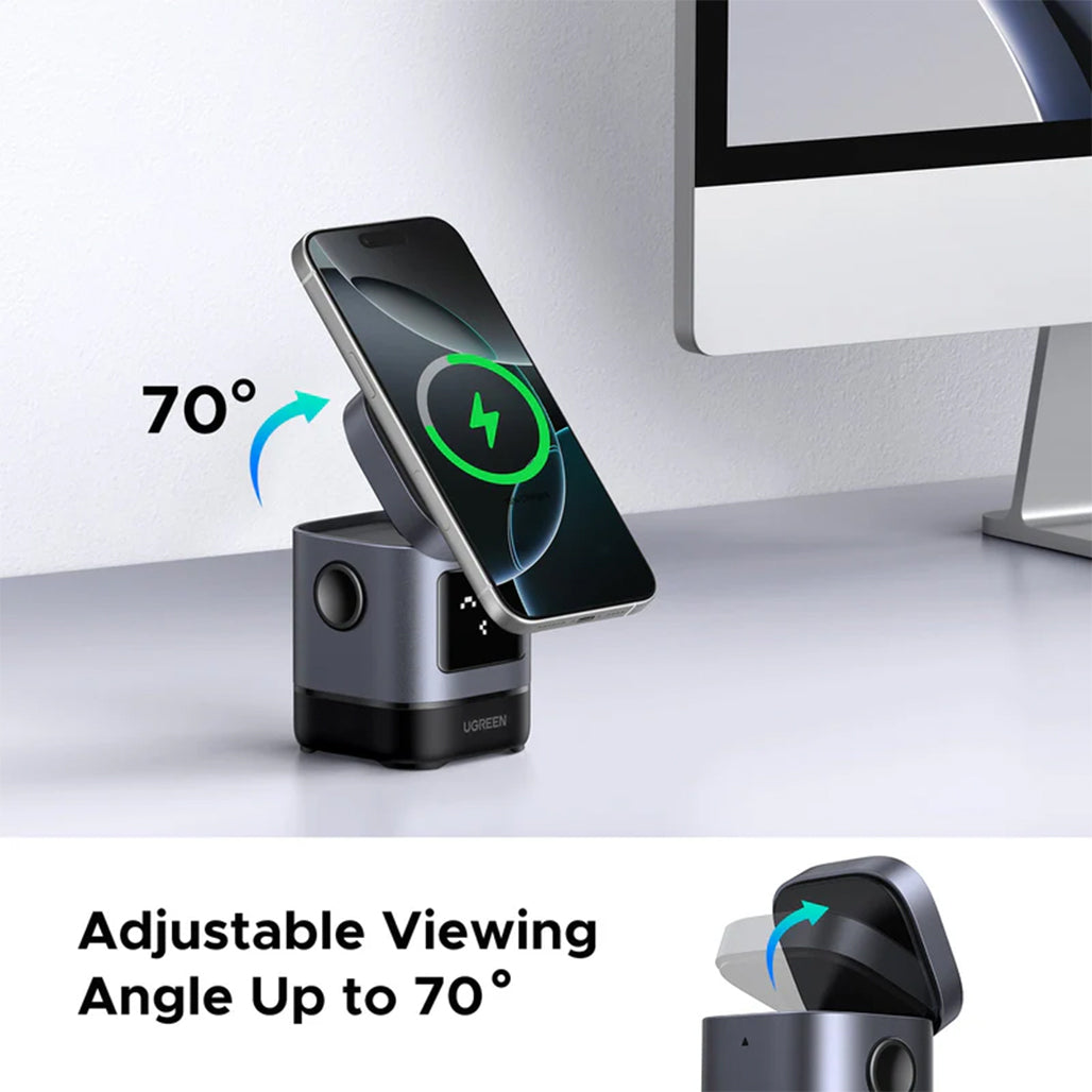 A Photo Of UGREEN Uno 2-in-1 Magnetic Wireless Charger 15W – Fast Qi2 Charging for iPhone & Earbuds