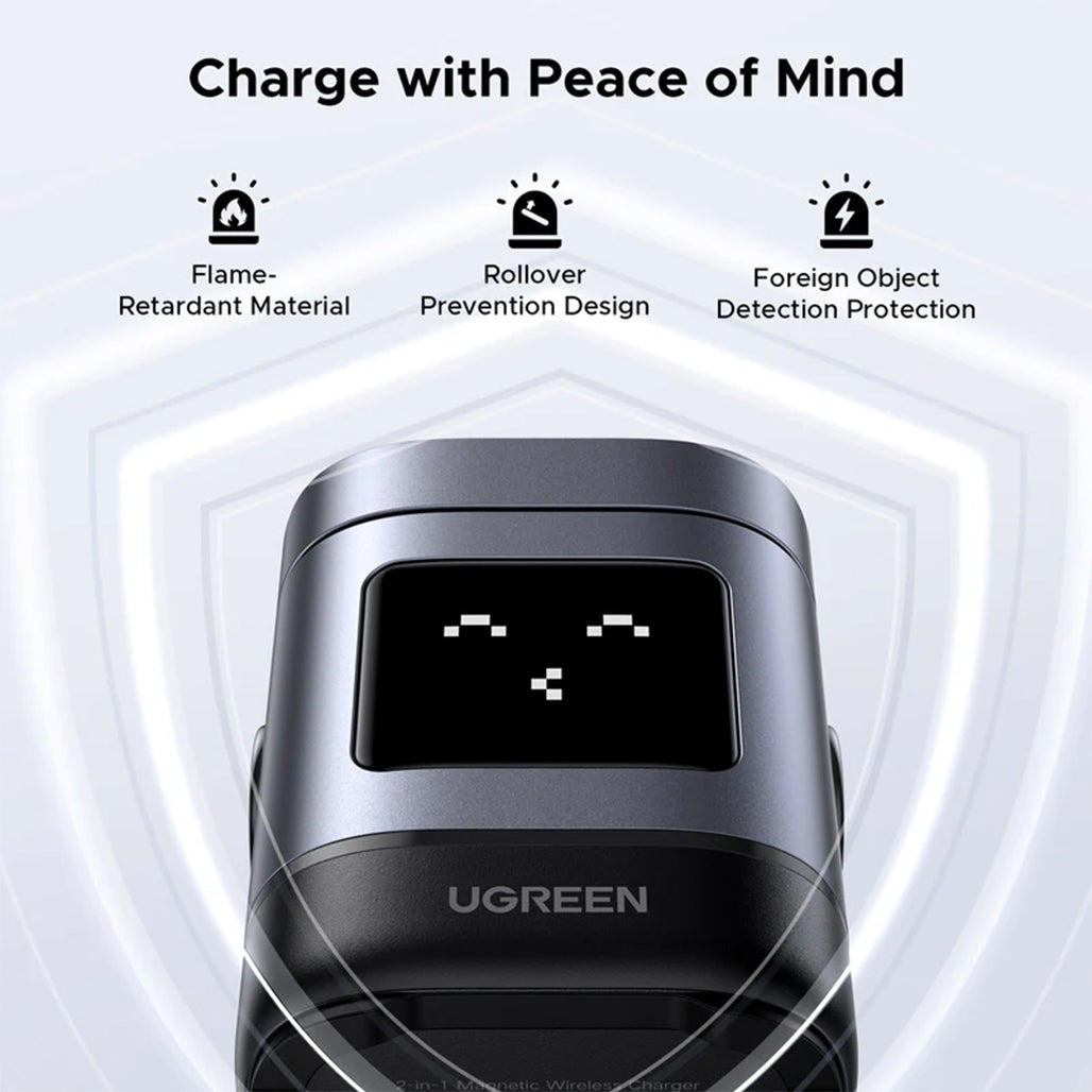 A Photo Of UGREEN Uno 2-in-1 Magnetic Wireless Charger 15W – Fast Qi2 Charging for iPhone & Earbuds