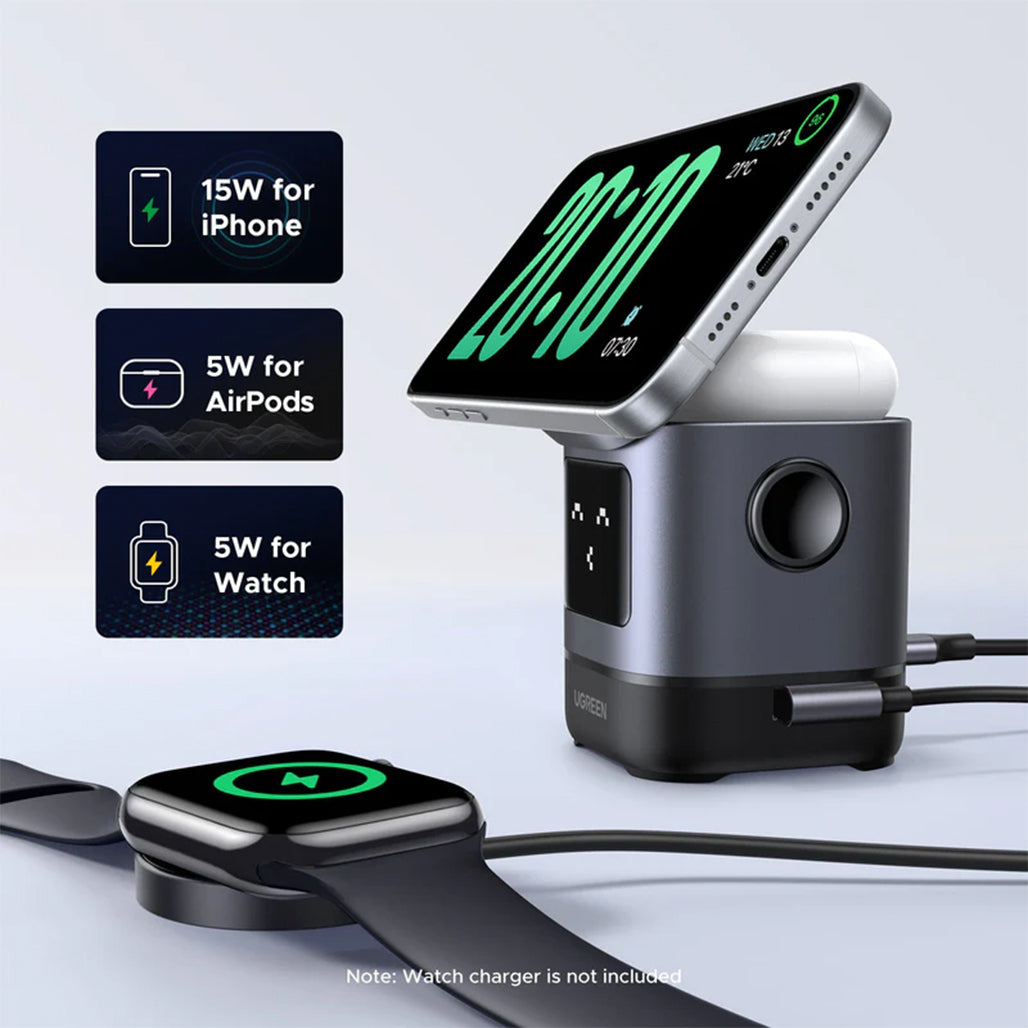 A Photo Of UGREEN Uno 2-in-1 Magnetic Wireless Charger 15W – Fast Qi2 Charging for iPhone & Earbuds