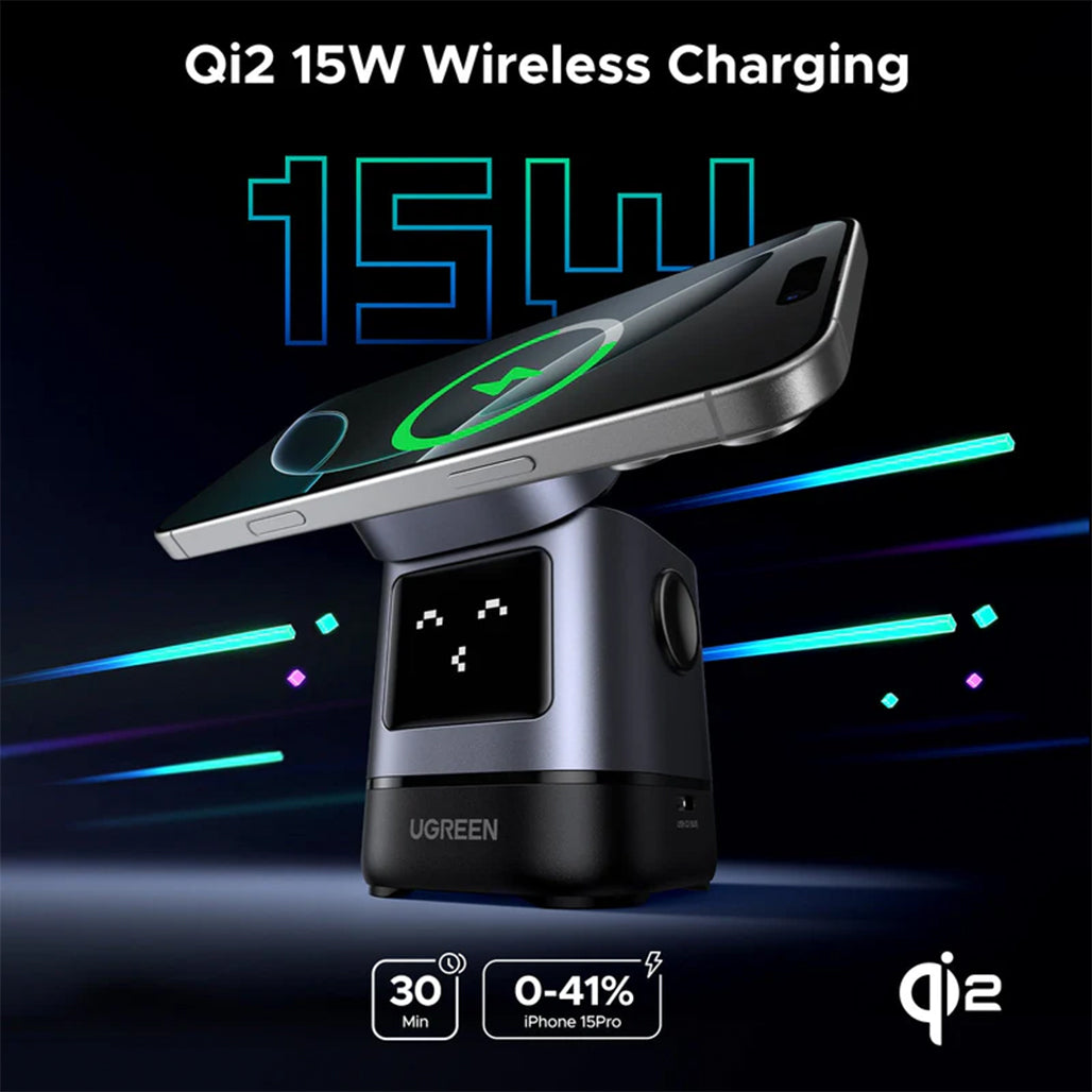A Photo Of UGREEN Uno 2-in-1 Magnetic Wireless Charger 15W – Fast Qi2 Charging for iPhone & Earbuds