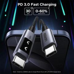 A Photo Of UGREEN Uno USB-C to USB-C Cable 100W 2M – Fast Charging, LED Display, Durable Nylon Braided