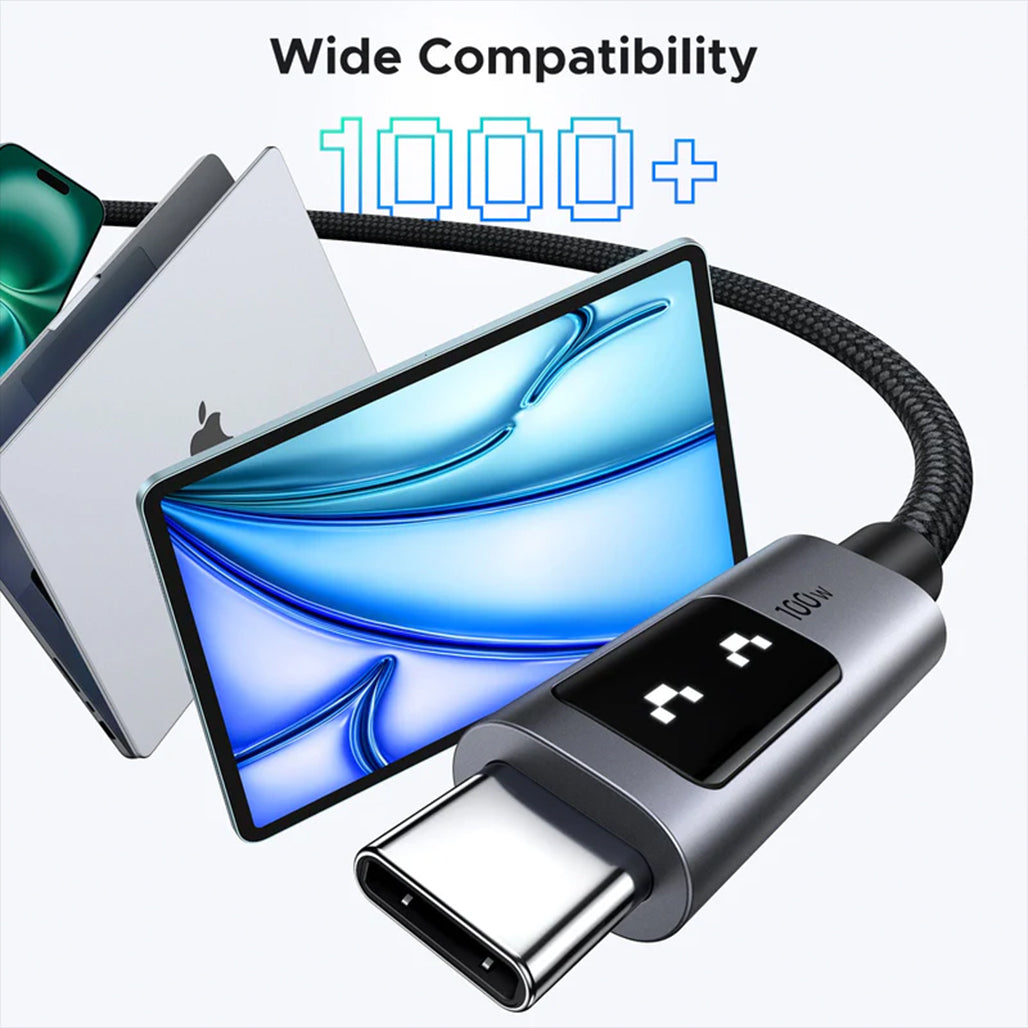A Photo Of UGREEN Uno USB-C to USB-C Cable 100W 2M – Fast Charging, LED Display, Durable Nylon Braided