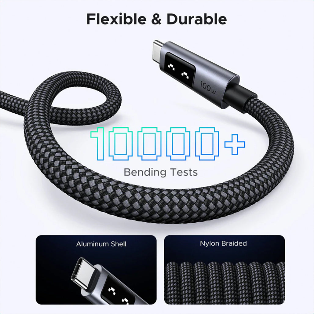A Photo Of UGREEN Uno USB-C to USB-C Cable 100W 2M – Fast Charging, LED Display, Durable Nylon Braided