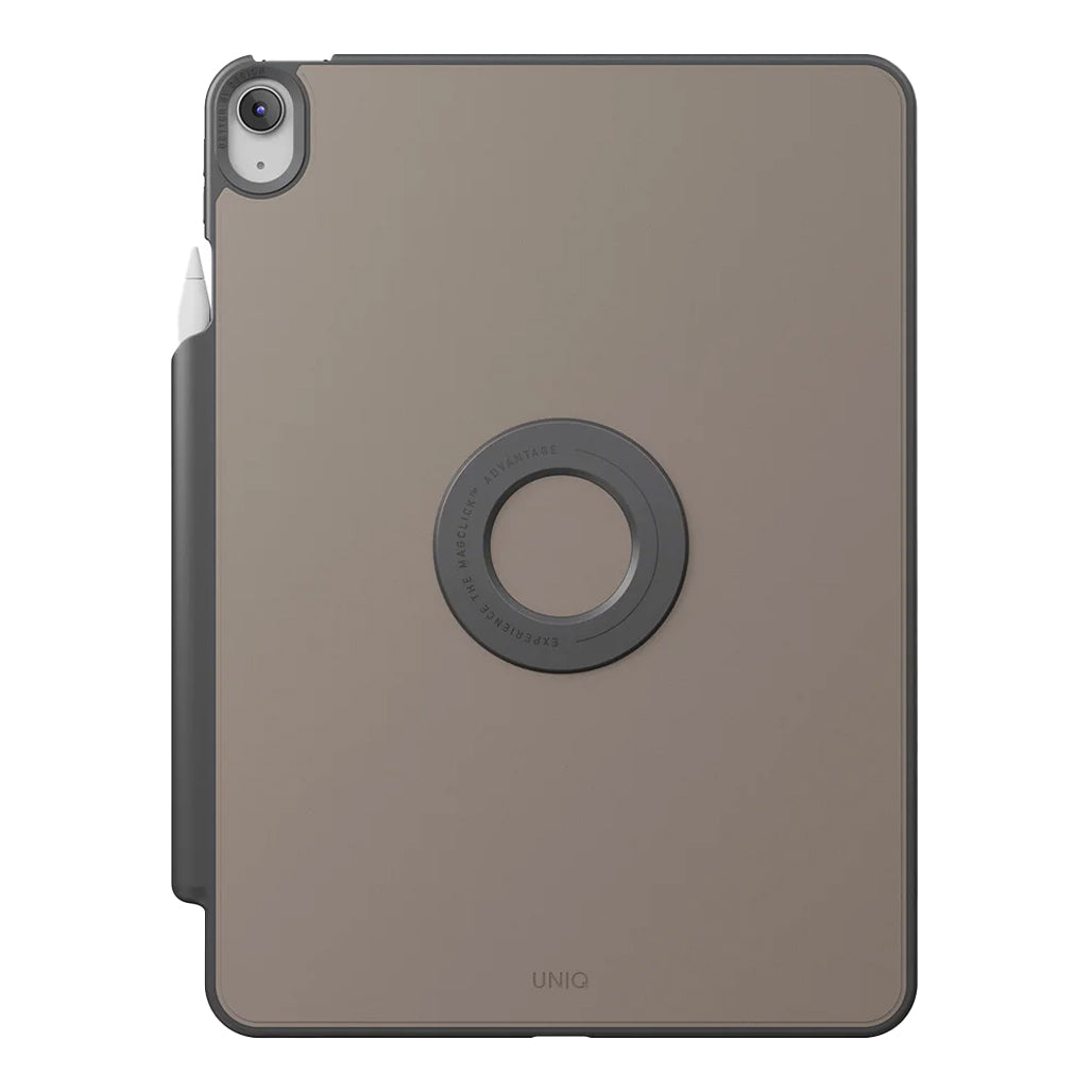 A Photo Of UNIQ Rovus SnapMount Magnetic iPad Stand & Case for iPad (A16) - with Built-in Apple Pencil Holder – 360° Rotation & Multi-Angle Viewing