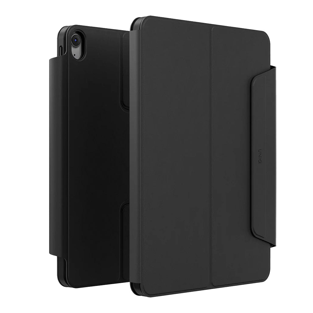 A Photo Of UNIQ Rovus SnapMount Magnetic iPad Stand & Case for iPad (A16) - with Built-in Apple Pencil Holder – 360° Rotation & Multi-Angle Viewing