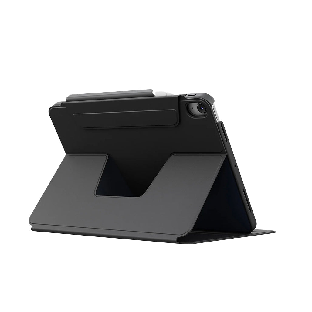 A Photo Of UNIQ Rovus SnapMount Magnetic iPad Stand & Case for iPad (A16) - with Built-in Apple Pencil Holder – 360° Rotation & Multi-Angle Viewing