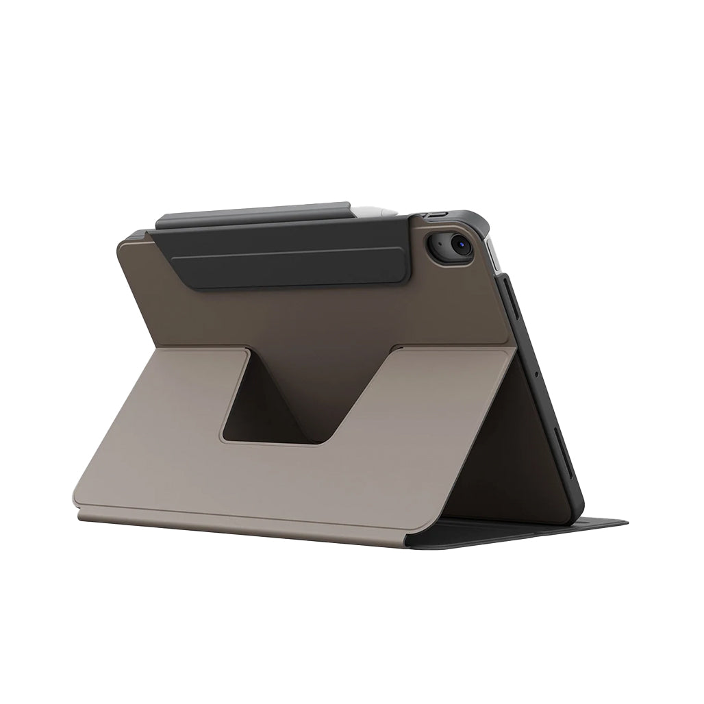 A Photo Of UNIQ Rovus SnapMount Magnetic iPad Stand & Case for iPad (A16) - with Built-in Apple Pencil Holder – 360° Rotation & Multi-Angle Viewing