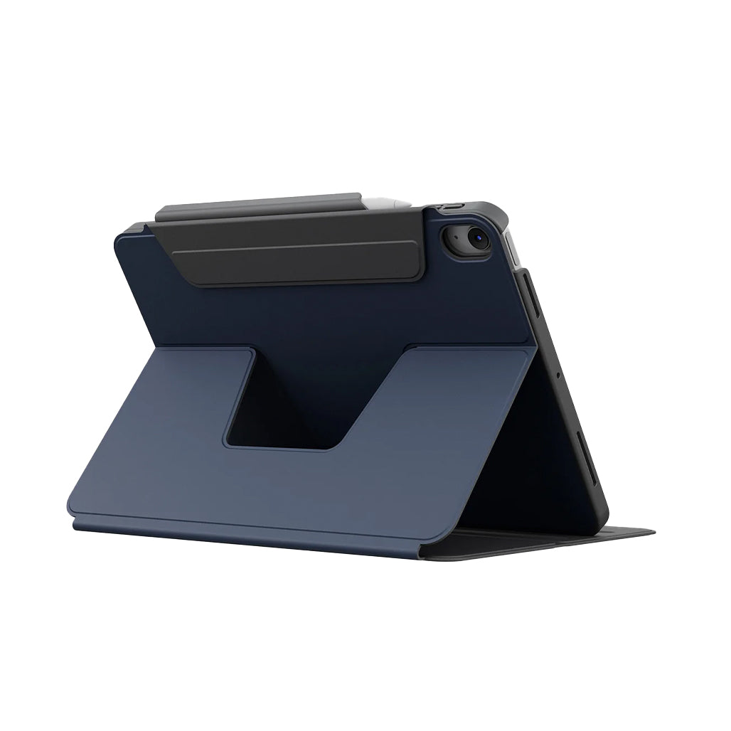 A Photo Of UNIQ Rovus SnapMount Magnetic iPad Stand & Case for iPad (A16) - with Built-in Apple Pencil Holder – 360° Rotation & Multi-Angle Viewing