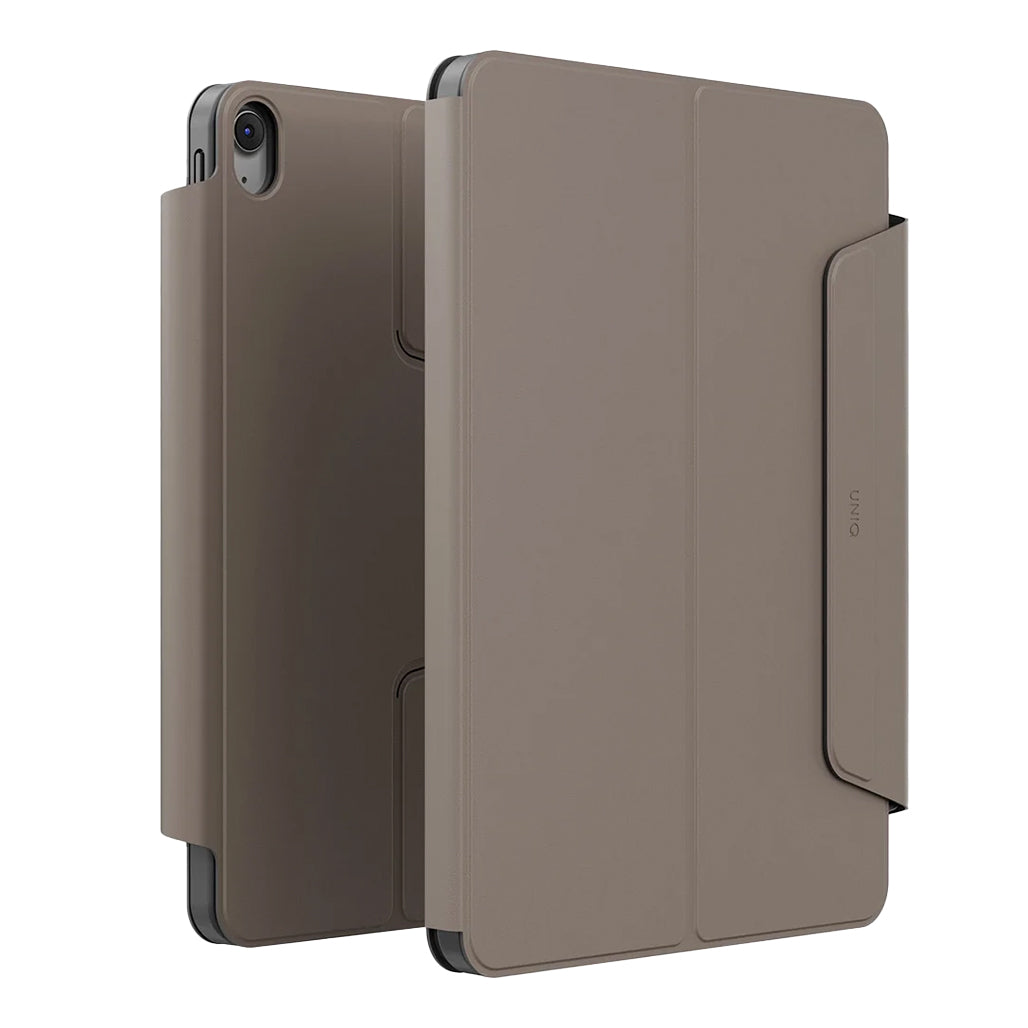 A Photo Of UNIQ Rovus SnapMount Magnetic iPad Stand & Case for iPad (A16) - with Built-in Apple Pencil Holder – 360° Rotation & Multi-Angle Viewing