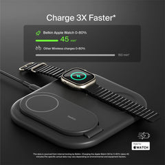 A Photo Of Belkin BoostCharge 3-in-1 Magnetic Foldable Wireless Charging Station with Qi2, 15W Fast Charging for iPhone, Apple Watch & AirPods