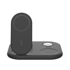 A Photo Of Belkin BoostCharge 3-in-1 Magnetic Foldable Wireless Charging Station with Qi2, 15W Fast Charging for iPhone, Apple Watch & AirPods