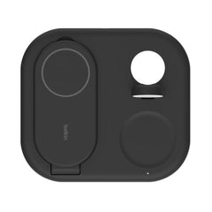 A Photo Of Belkin BoostCharge 3-in-1 Magnetic Foldable Wireless Charging Station with Qi2, 15W Fast Charging for iPhone, Apple Watch & AirPods