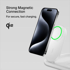 A Photo Of Belkin BoostCharge 3-in-1 Magnetic Foldable Wireless Charging Station with Qi2, 15W Fast Charging for iPhone, Apple Watch & AirPods