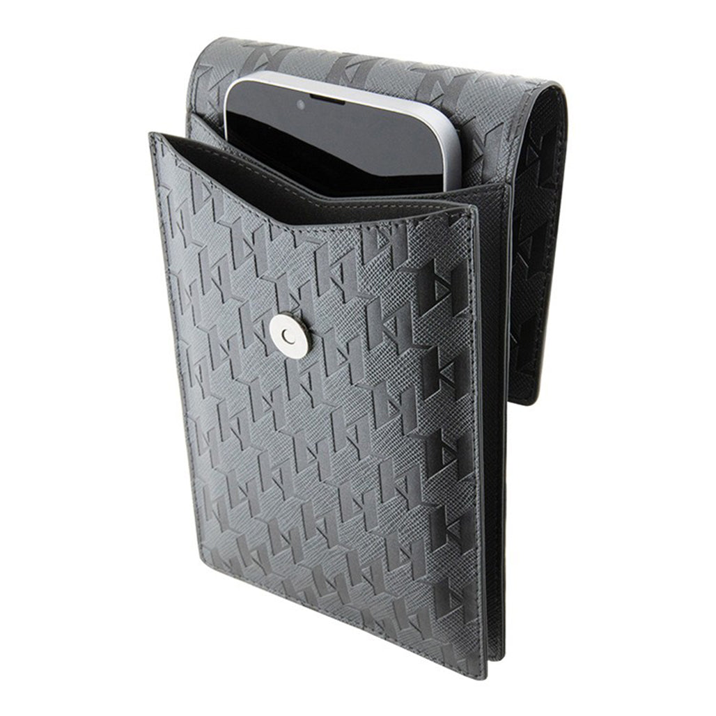 A Photo Of Karl Lagerfeld Monogram Ikonik Wallet Phone Bag – Black ECO Leather Crossbody Purse for Phone, Cards & Essentials