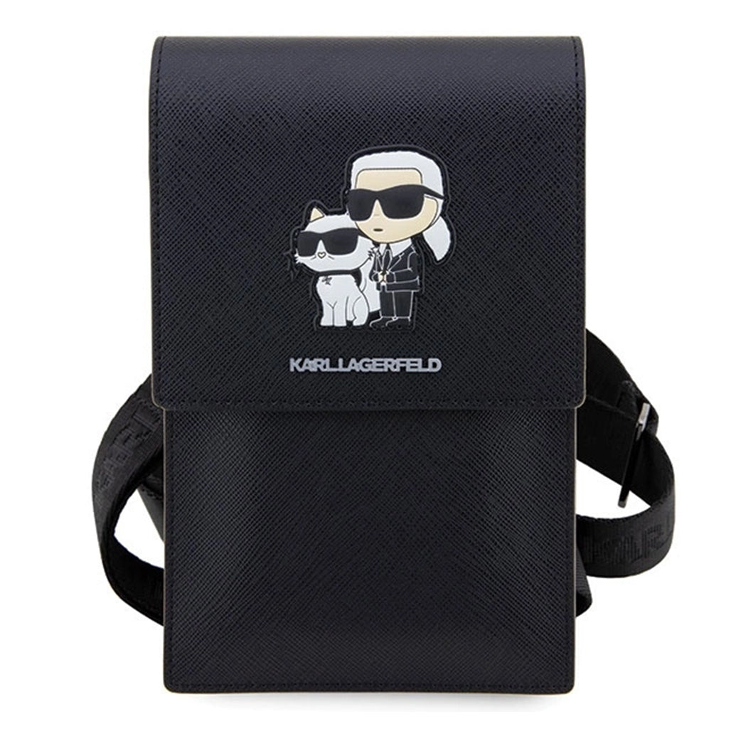 A Photo Of Karl Lagerfeld Saffiano Karl&Choupette Universal Phone Pouch with Strap – Designer Bag with Card Slots for Everyday Use