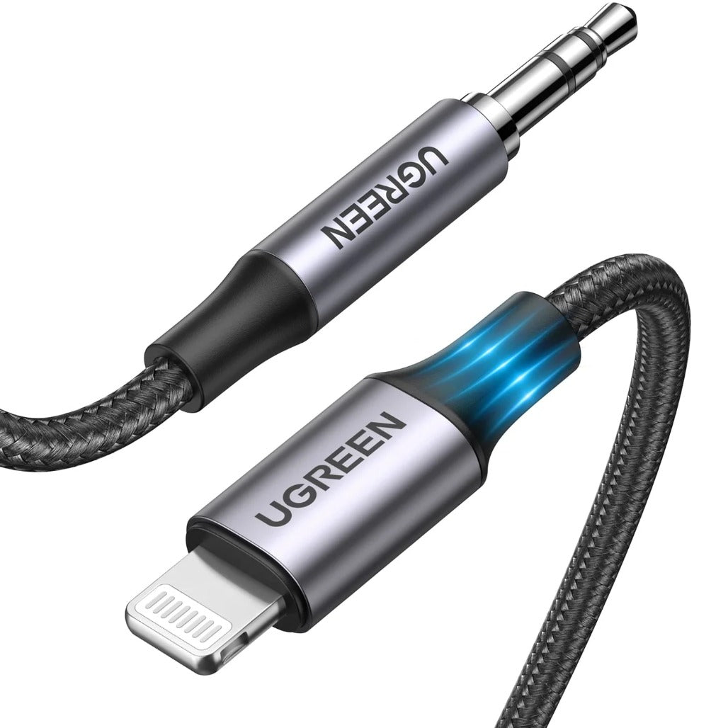 A Photo Of Ugreen 70509 Lightning To 3.5 Male Adaptor Cable Black 1M