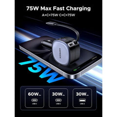 A Photo Of UGREEN 75W Type-C+USB A Car Charger with Type C Retractable Cable - 55653