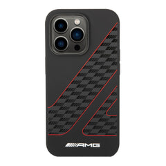 A Photo Of AMG Liquid Silicone Case With Checkered Flag Pattern For iPhone 14 Pro