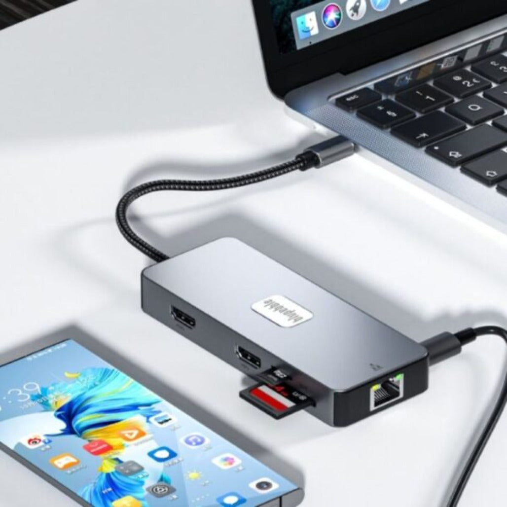 A Photo Of Blupebble C10 Multi Hub 4K | Ultra HD - 10 in 1 Aluminum USB-C Hub - BP-C10USBCHUB10IN1-GY-SD26-J