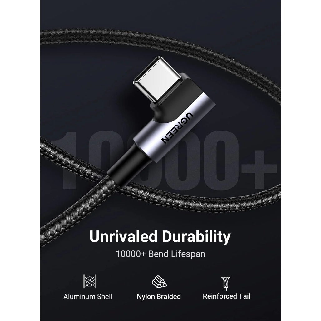A Photo Of Ugreen 50942 Angled USB-C Male To USB2.0 A Male 3A Data Cable Black 2M