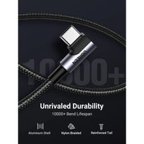 Ugreen 50942 Angled USB-C Male To USB2.0 A Male 3A Data Cable Black 2M