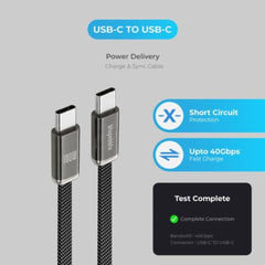 A Photo Of Blupebble POWERFLOW PD USB-C to USB-C Charge & Sync Flat Braided Cable - BP-PFFLAT1.2M100W-GY-SD26-J