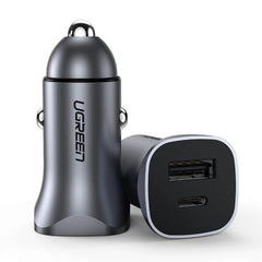 A Photo Of Ugreen 40858 30W USB C Car Charger Dual Port PD3.0 QC3.0 Fast Charging