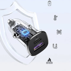 A Photo Of Ugreen 25845 Car Charger USB-C USB-A 30W