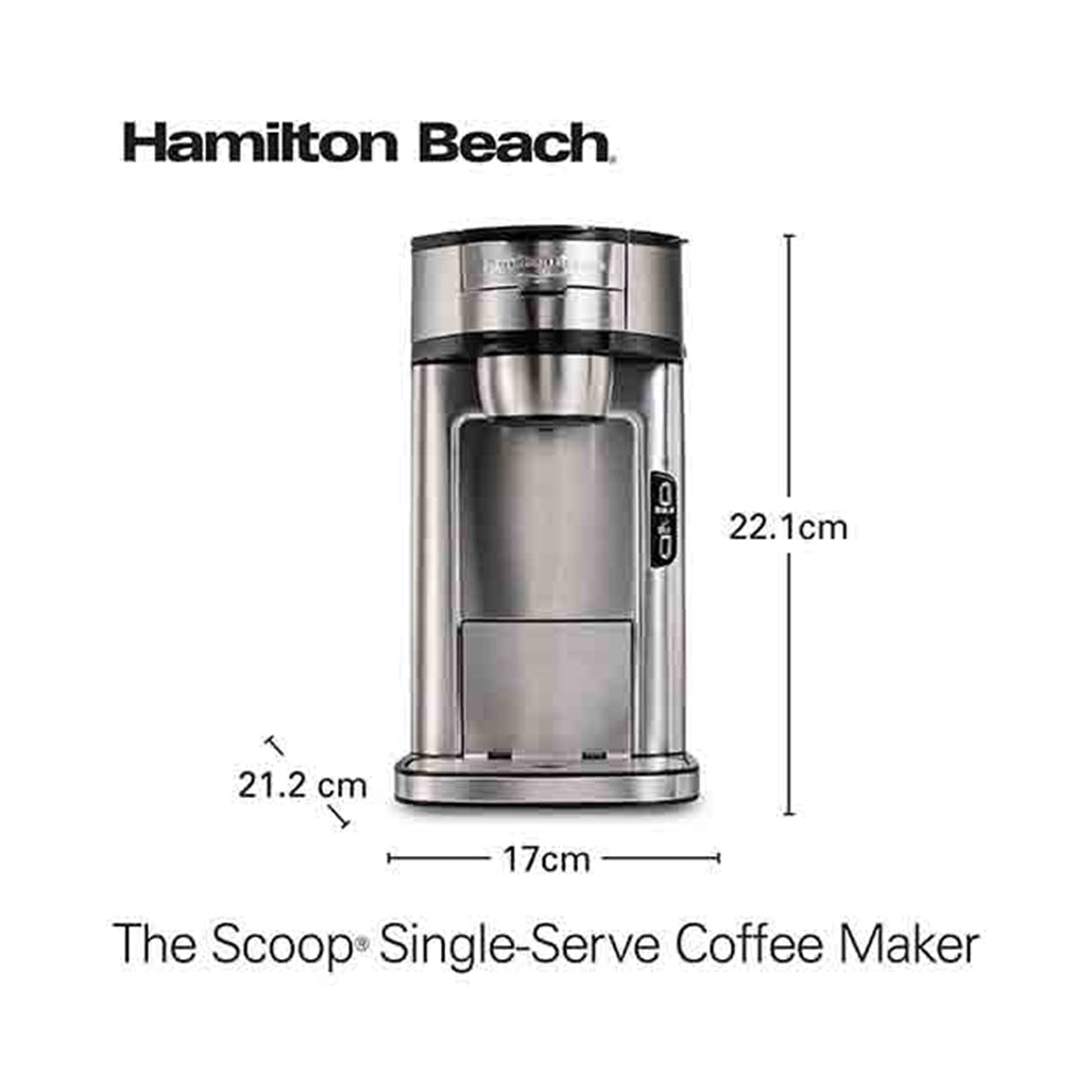 A Photo Of Hamilton Beach Single Serve Coffee Maker 410ml – Pod-Free Coffee Machine with Built-In Scoop Filter ; Auto Shutoff