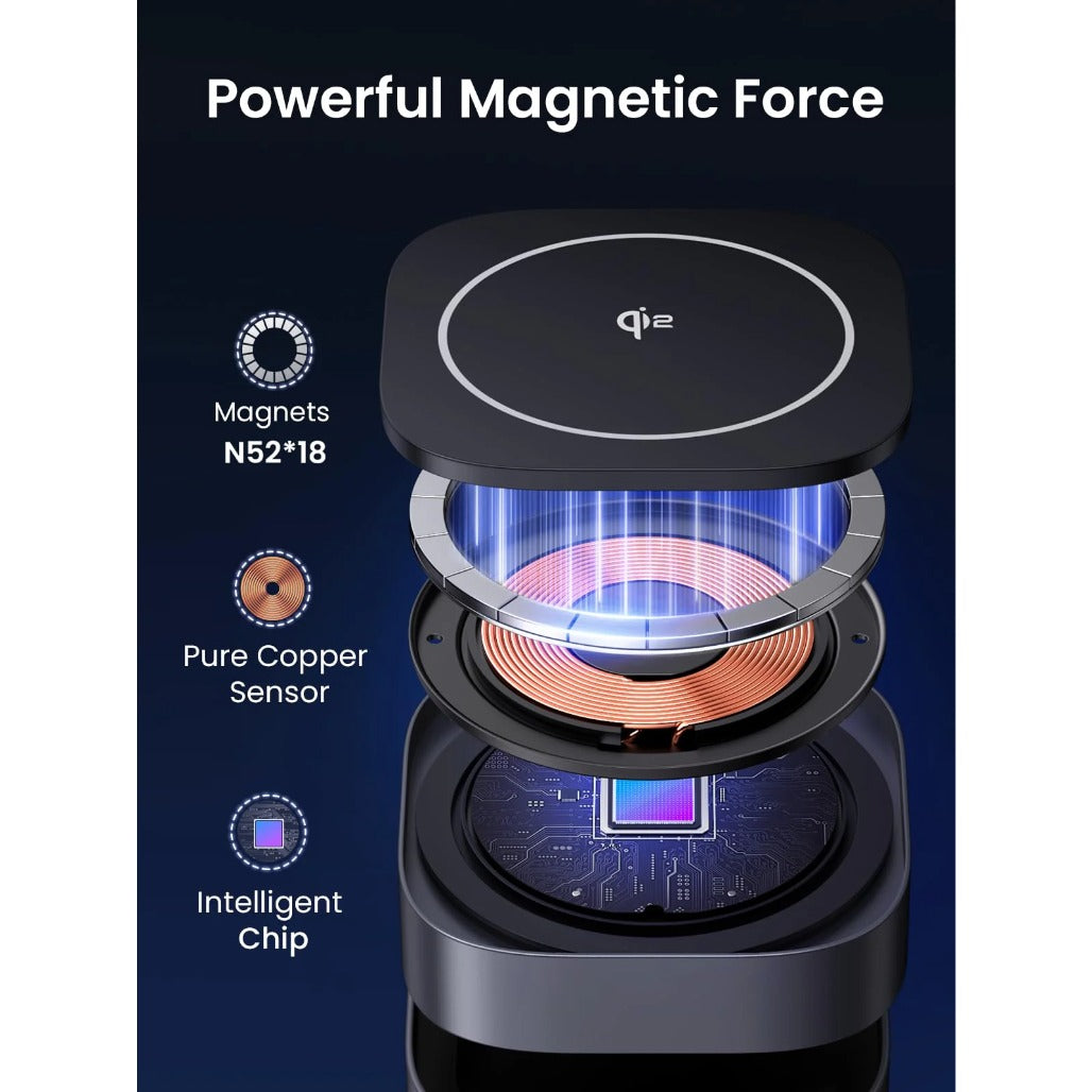 A Photo Of Ugreen 35316 MagFlow 2-in-1 Wireless Charger (Qi2 15W, MagSafe Compatible, Foldable)