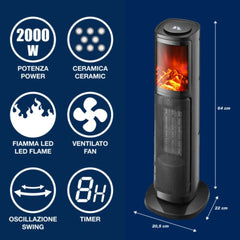 A Photo Of Beper Ptc Tower Fan Heater Led Flame - P203TER010