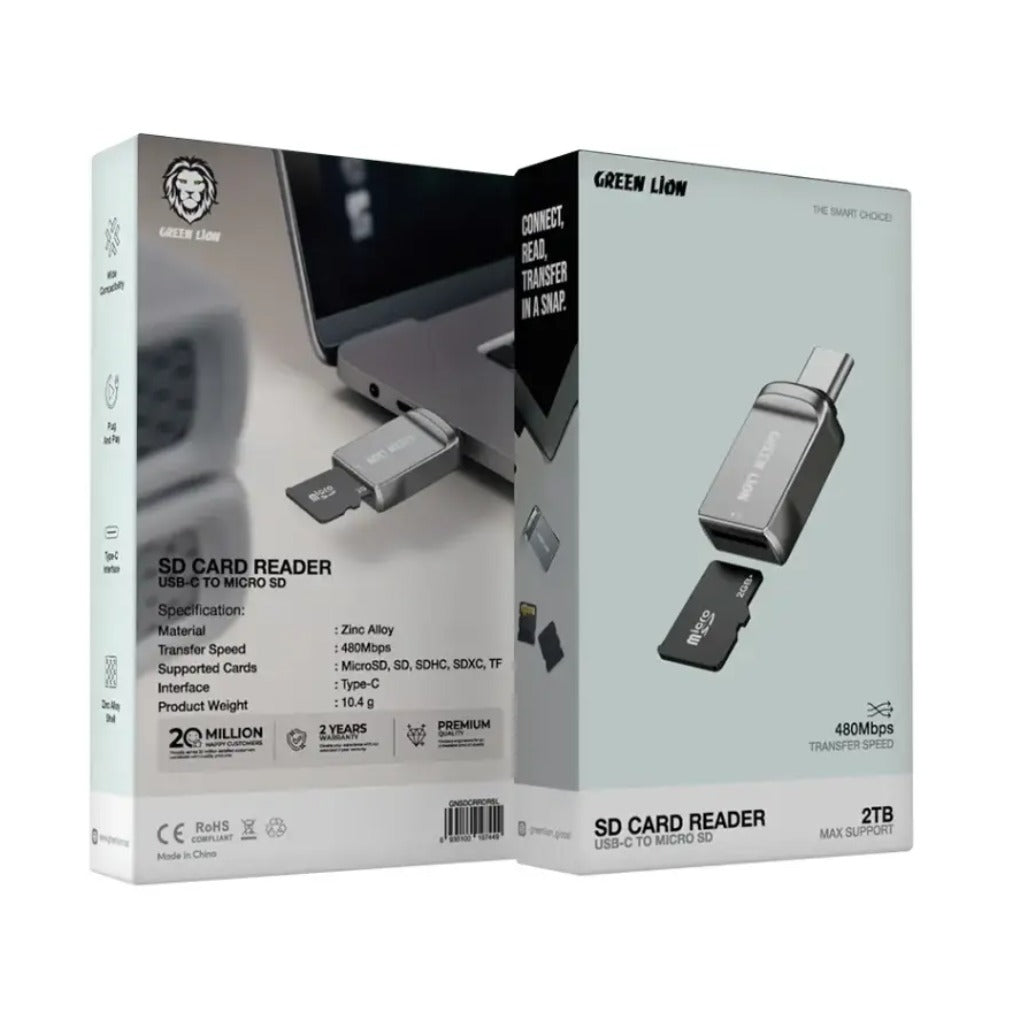 A Photo Of Green Lion SD Card Reader USB-C to Micro SD - Silver