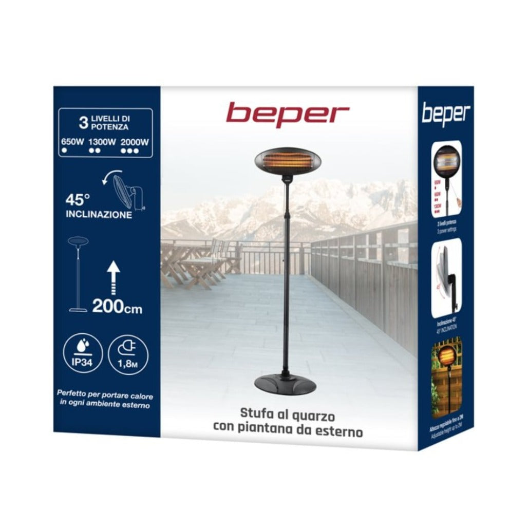 A Photo Of Beper Patio Quartz Heater With Floor Stand - BEP-P203PAN002
