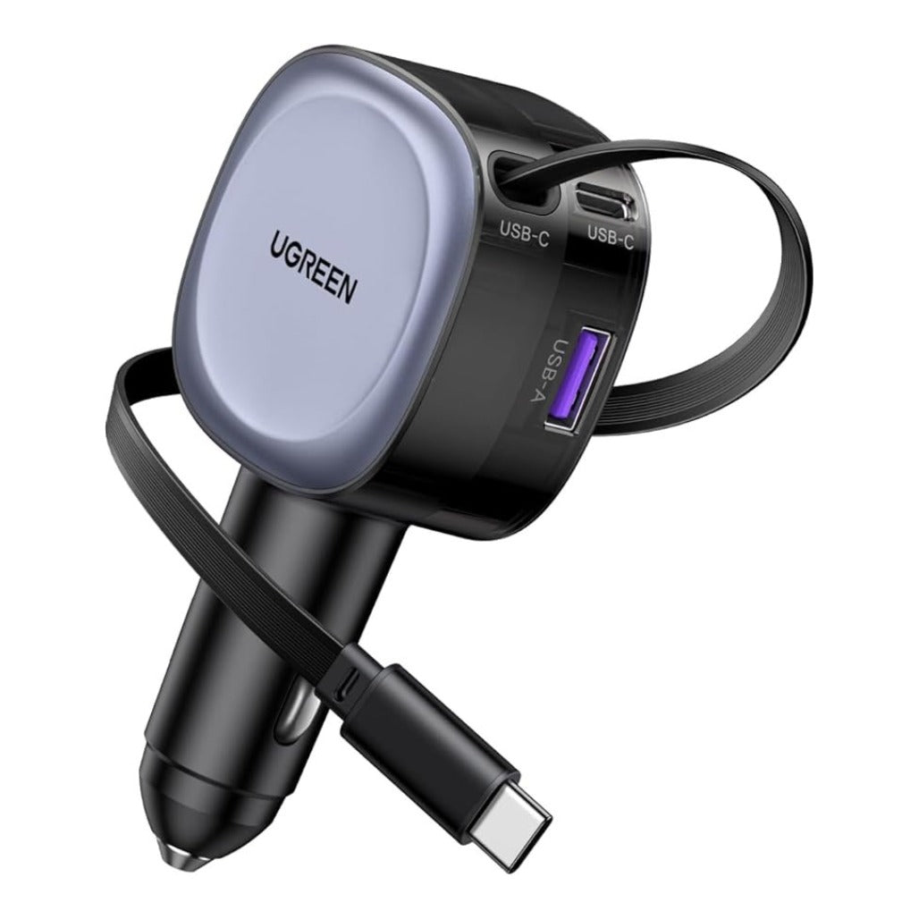A Photo Of UGREEN 75W Type-C+USB A Car Charger with Type C Retractable Cable - 55653