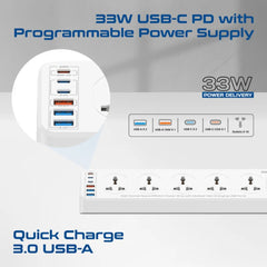 A Photo Of Promate PowerMatrix2-5M - 10AC Socket Space Efficient Power Strip with Multiple Fast Charging USB Ports