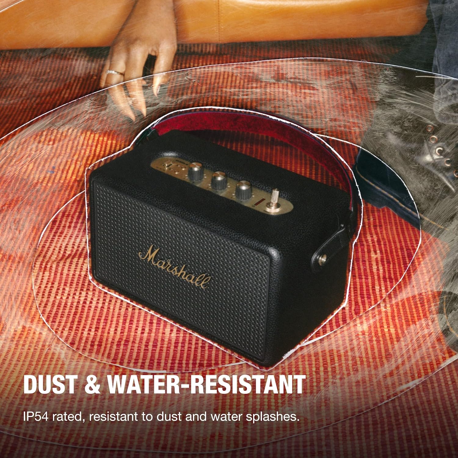 A Photo Of Marshall Kilburn III Portable Bluetooth Speaker - Black & Brass