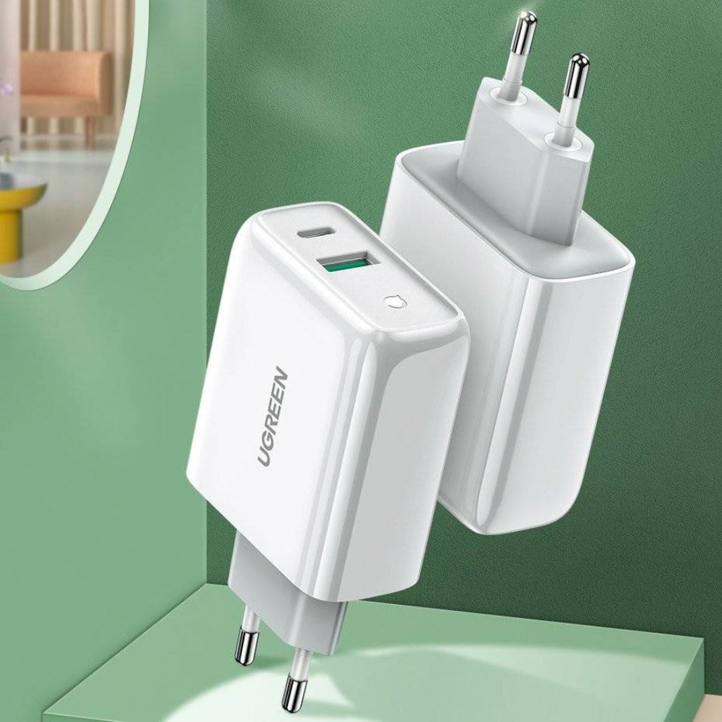 A Photo Of Ugreen 38W Dual-Port USB-C + USB-A Fast Charger – Smart Wall Charger (EU Plug)