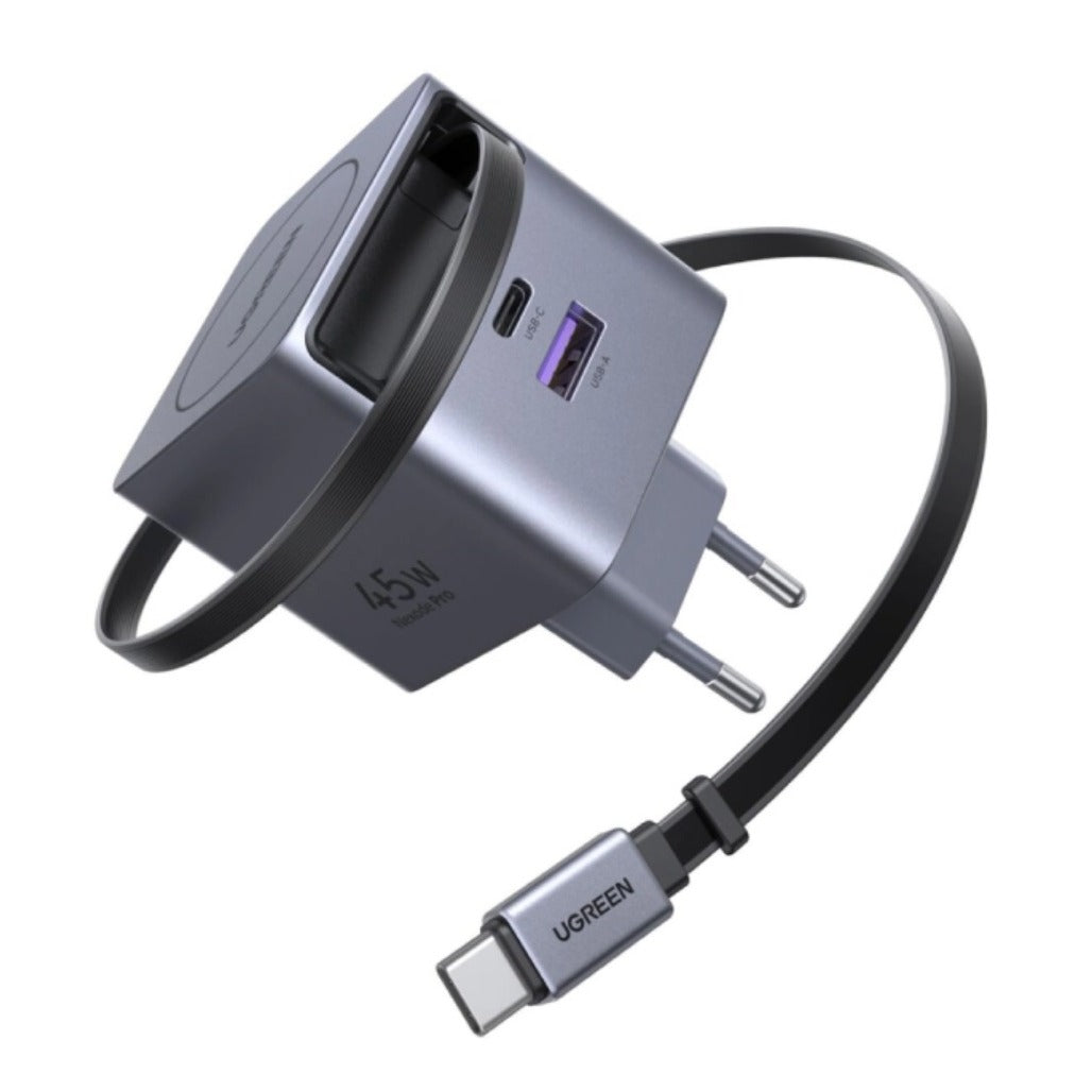 A Photo Of Ugreen 45W GaN USB‑C Charger With Retractable 5A Cable